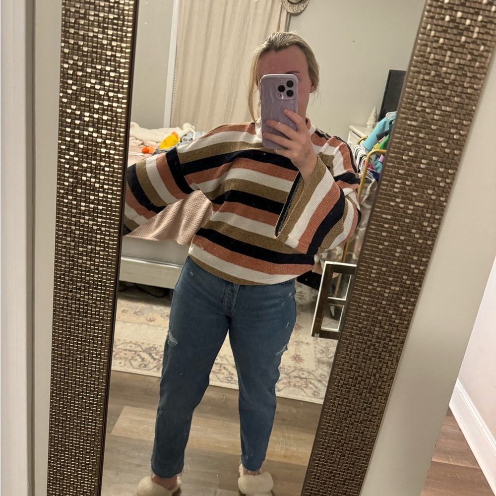 Striped bell sleeve sweater from pink lily